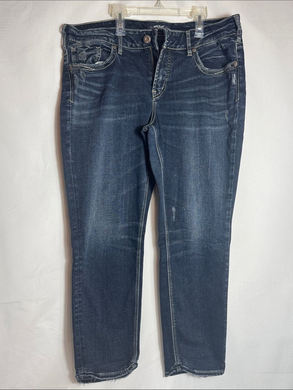 Women’s Silver Dark Indigo Straight Leg Jeans Plus Size 16 Length 27
